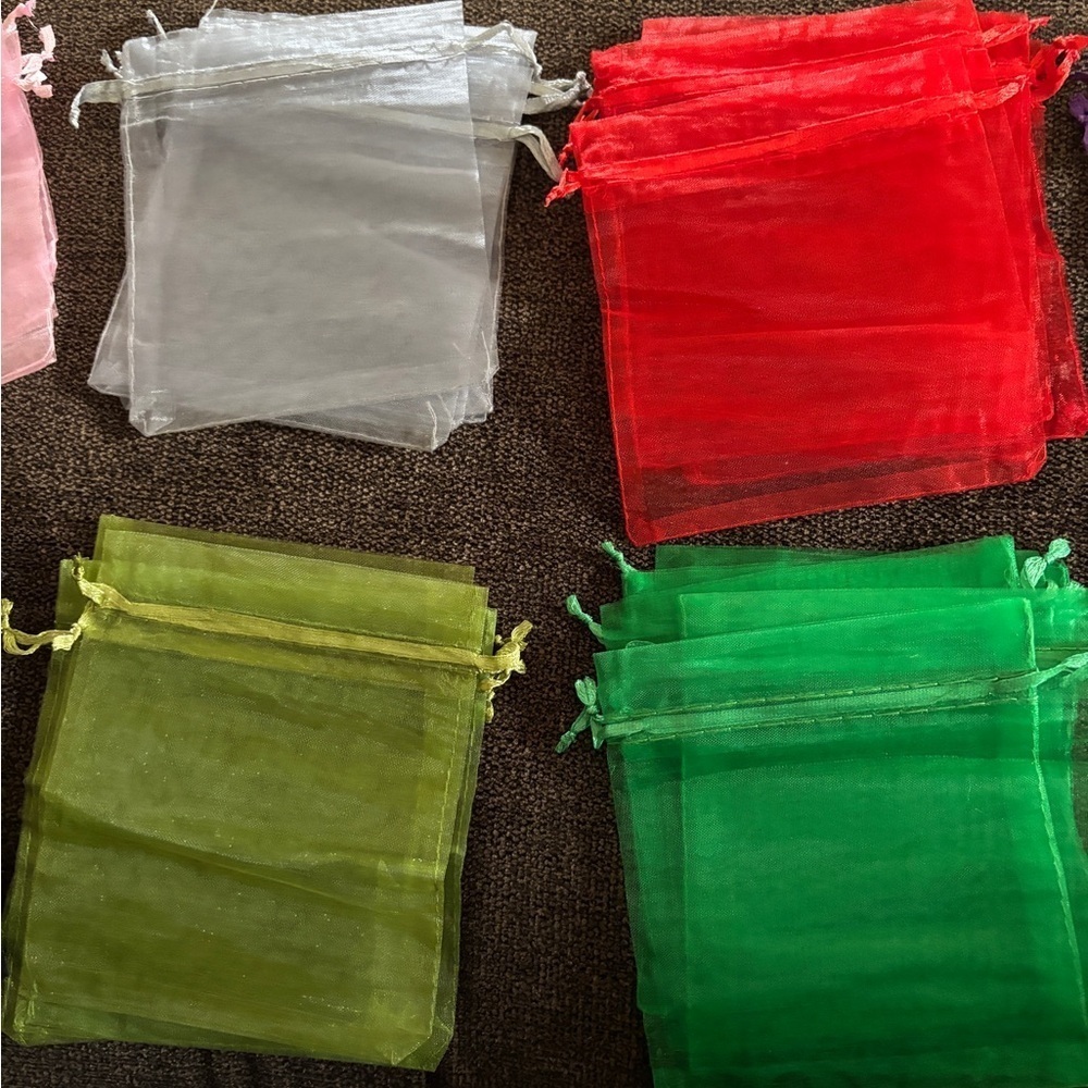 10 Set of Organza Gift Bags in Pink, Black, and Green